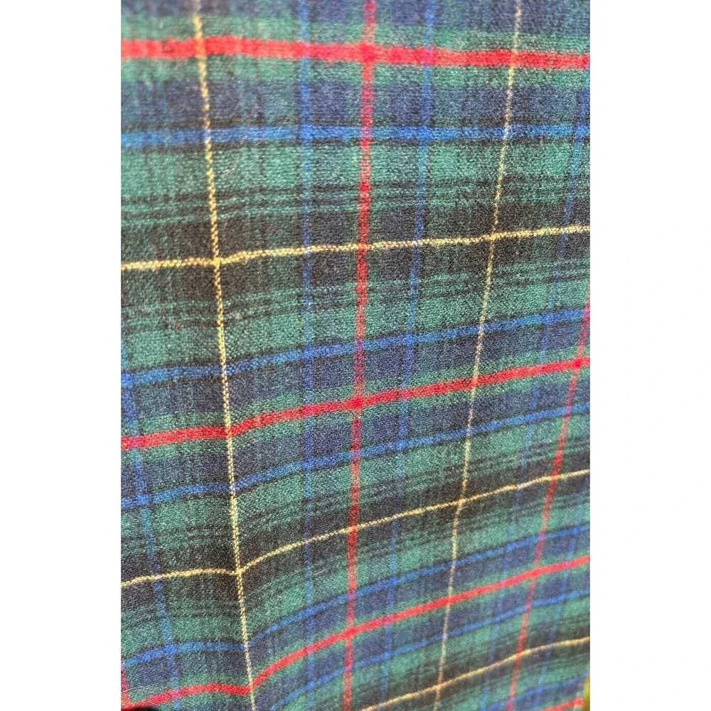 Pendleton Tartan Wool Knit‎ Scarf green red blue black yellow Plaid Fringe 60x13